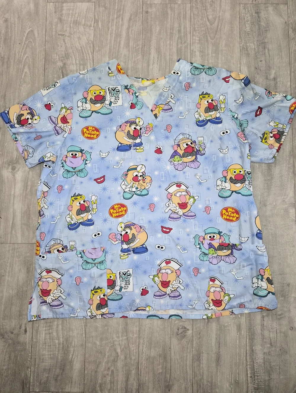 Mr. Potato Head Print Scrub Top - Light Blue 2XL